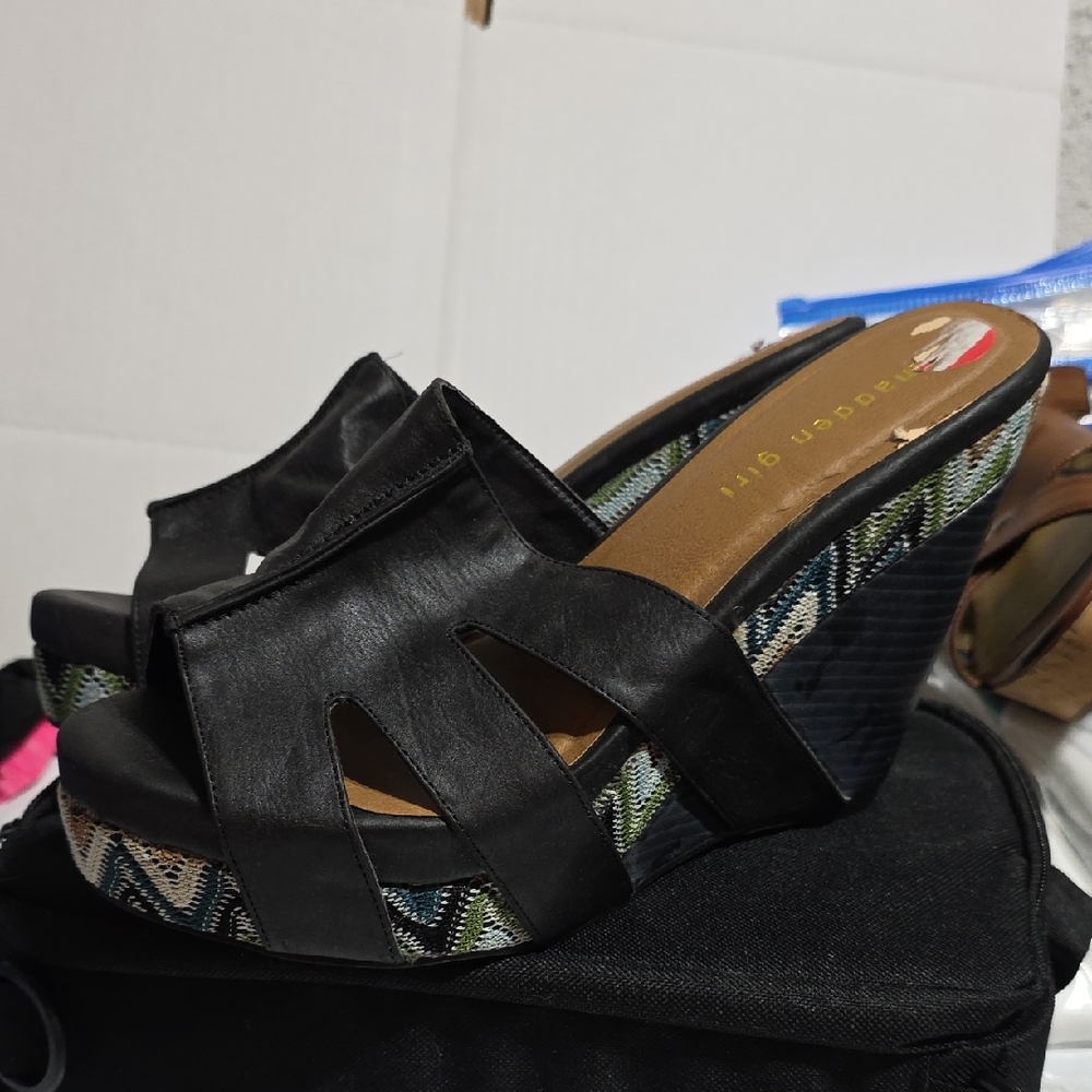 Black Wedge Sandals Damaged